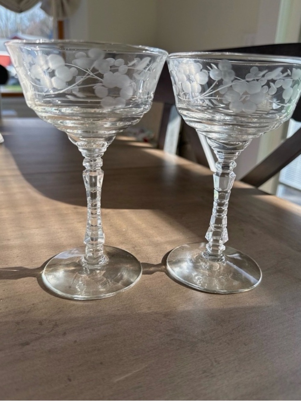 Libbey Rock Sharpe Berkley Floral Coupe Champagne Glasses - Clear Crystal - Picture 5 of 6